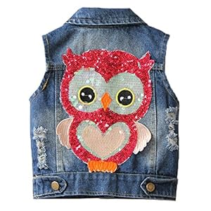 Little Girls Denim Vest Spring Autumn Sequins Owl Vest Coat www.denim.fit