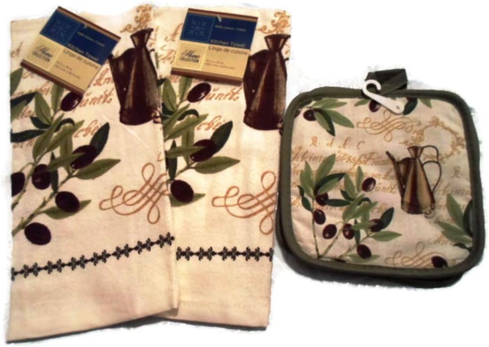 Olives Olive Oil Mediterranean Theme 4 Piece Kitchen Linen