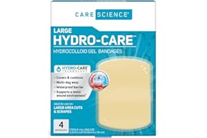 Care Science Hydrocolloid, Large, 2.3 in x 3 in, 4CT | 100% Waterproof Seal Promotes Up to 2X Faster Healing, Reduces Scarrin