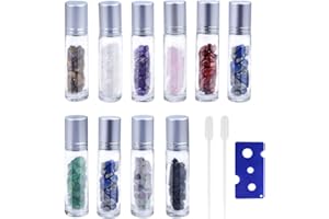 ENENES Clear Glass Roller Bottles, Gemstone Roller Essential Oils Bottles, Natural Gemstones Essential Oil Roller Bottles, Gemstone Perfume Sample Vials with Crystal Stone Roller Balls & Healing Cry