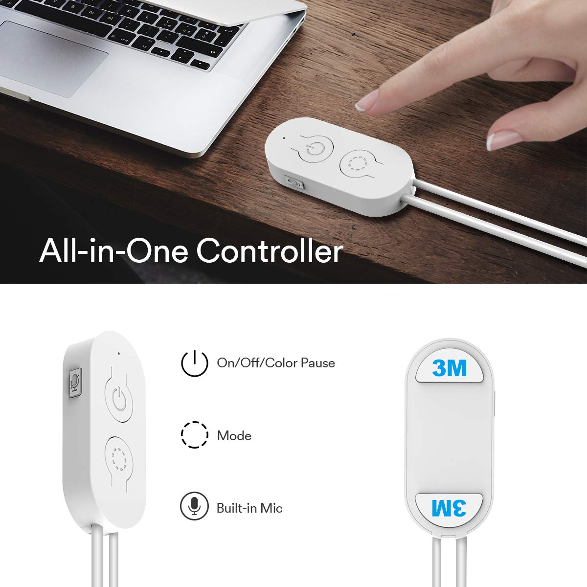 Lumary LED Light Strip, 6.56FT 5V USB Powered Music Sync Color Changing Strip Lighting with 16 Million Colors and Portable Controller, Perfect Decoration for TV, Bedroom, Car, Party, and Camping