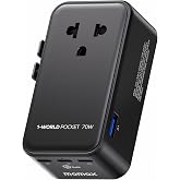 (2026 NEW) MOMAX Universal Travel Adapter, Ultra-Thin 70W GaN International Plug Adapter with 3 USB-C, 1 USB-A and AC Outlet, Works in 200+ Countries, Not a Voltage Converter, for International Travel
