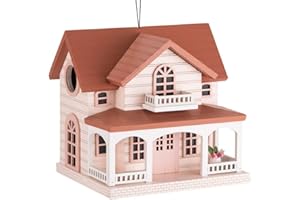 VANDUE Modern Home Outdoor Wooden Birdhouse - Ocean Bungalow Red Roof