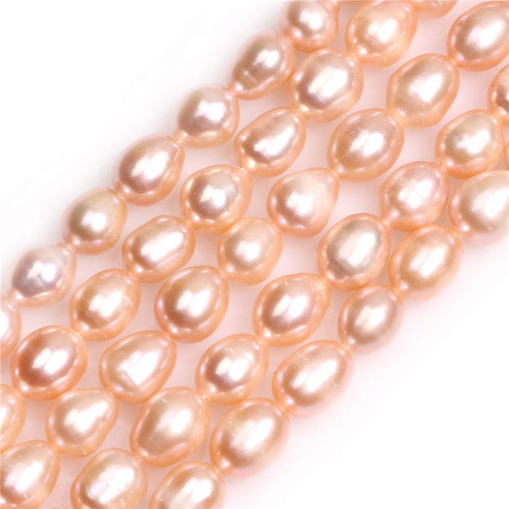 GEM-Inside Real Genuine Pearl Rice Oval Pink 8-9x9-10mm Cultured Freshwater Pearl Beads for Jerwelry Bracelets Necklace Crafts Making 15 inch