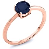 Gem Stone King 10K Rose Gold Gemstone Birthstone Solitaire Engagement Ring | Round 6MM | Wedding Anniversary Promise Ring For Women | Available in Size 5,6,7,8,9