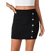 Rooscier Women's Basic Stretch High Waist Above Knee Length Button Pencil Bodycon Work Mini Skirt