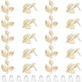 HOBBIESAY 40Pcs Alloy Earring Findings with 80Pcs Plastic Ear Nuts Leaf Earring Posts Findings Light Gold Earrings with Horizontal Loops Women Earstud Post Leaf Pad for Earrings Accessories