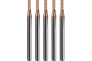 AYCHOLIZ 5PCS Micrograin Carbide Square End Mill Set with TISIN Coated - 1/16" 4 Flute CNC Milling Bits for Hardened Steel/Cast Iron/Alloy Steel - HRC55