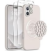 COFFKER Magnetic for iPhone 16 Plus Case, Compatible with Magsafe, Suction Cup Phone Mount - 2 Screen Protectors - Camera Lens Protector, Silicone Shockproof Protective Phone Cover 6.7", Stone