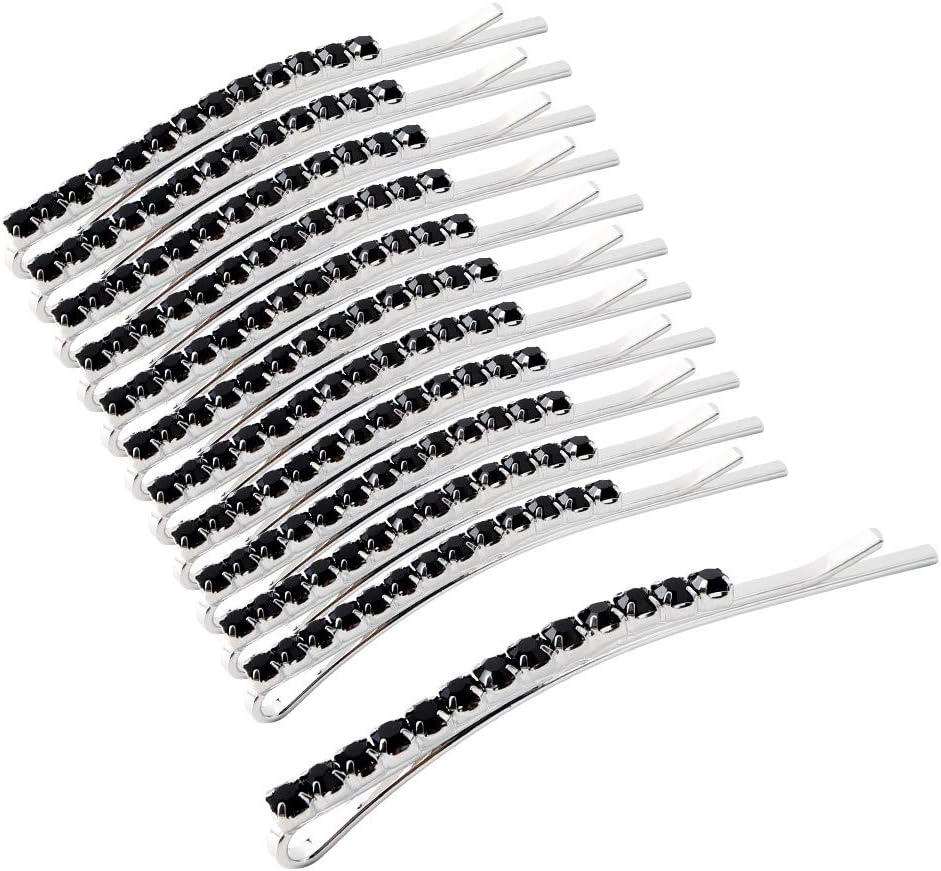 lovingmona Bobby Pins 12 Pieces Diamante Hair Pin Metal Hair Clips Rhinestone Hair Decoration Accessories for Lady Women Girls(Black)