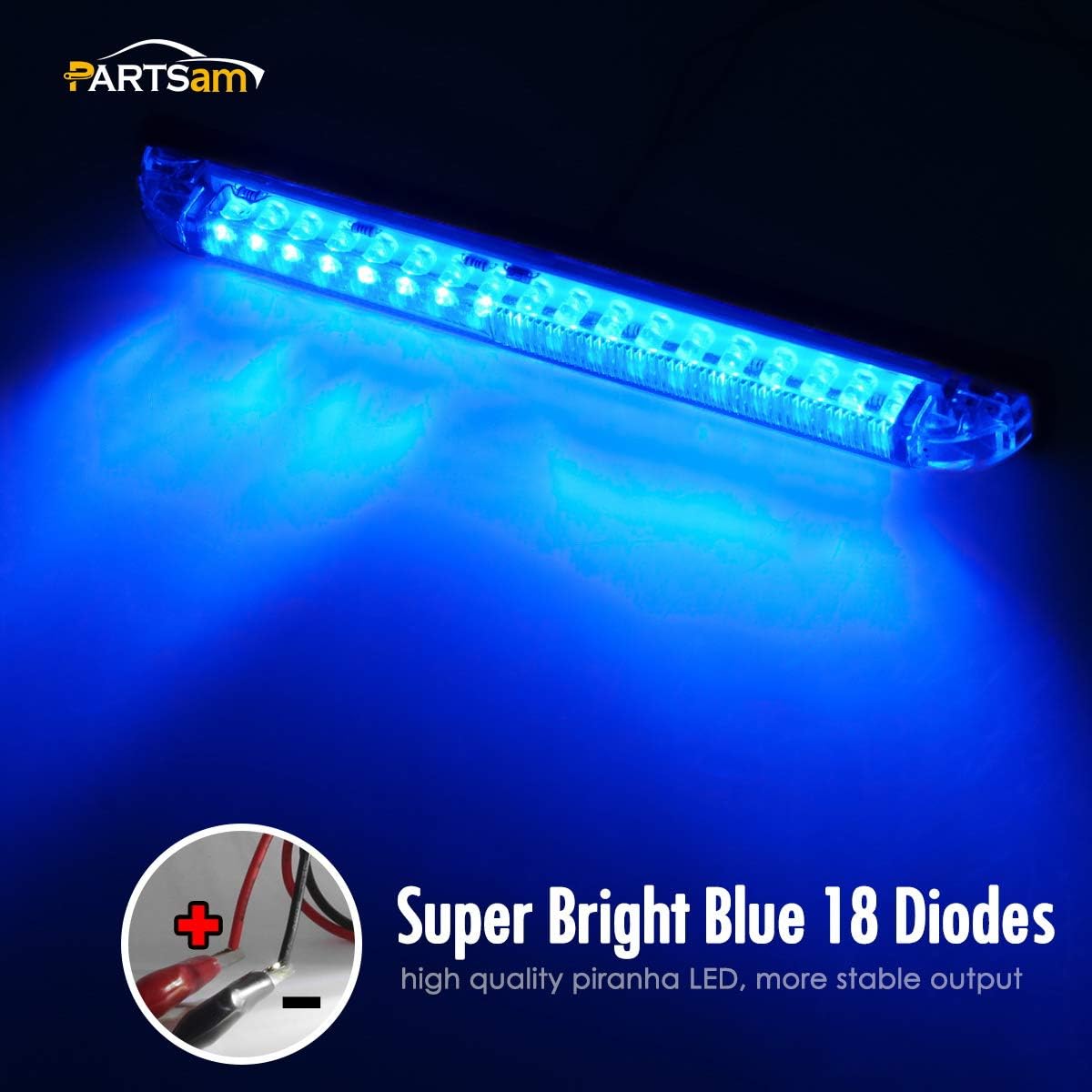 Partsam 2pcs Blue 18LED 8 Utility Strip Light Bar Auto Marker Light 12V