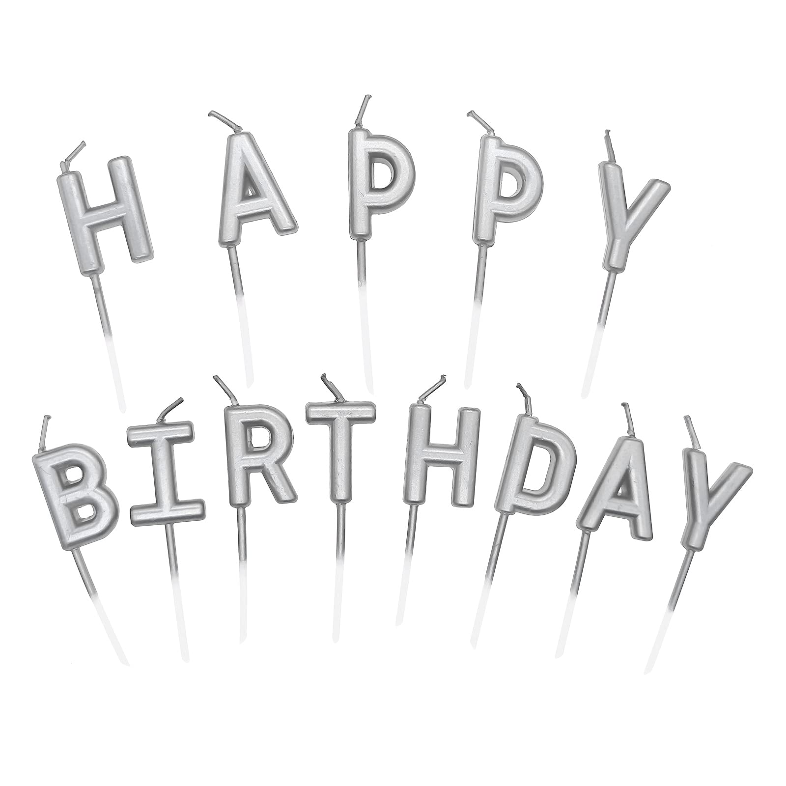 Happy Birthday Candles,Personalised Cake Toppers with Letter Happy Birthday, Cake Decorating Candle for Birthday Party Decorations (Silver)