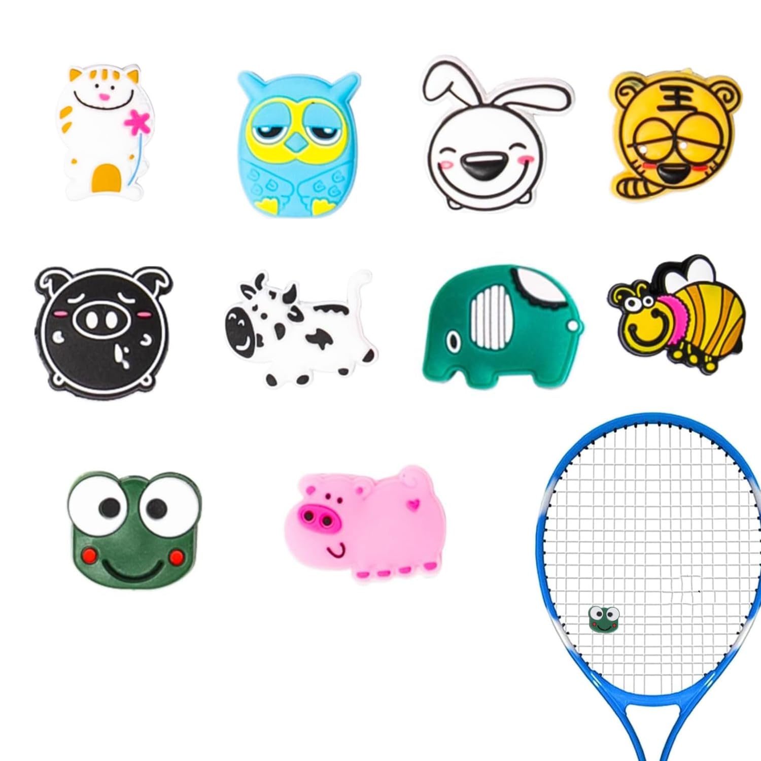 JJiaoLinin Tennis Racket Vibration Dampeners, 10 Pcs Soft Silicon Racket Dampener, Cute Tennis Dampener Funny Tennis Racket Vibration Dampener for Tennis and Squash
