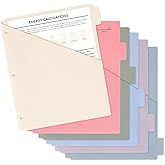 H4D 6-Tab Dividers for 3 Ring Binder, Plastic Dividers with Two Pockets, Letter Size, Pastel Colors, 1 Set