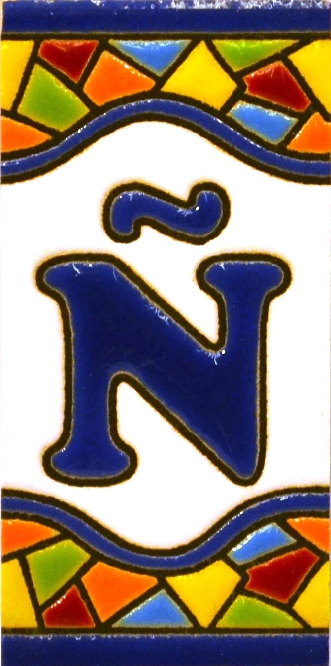 House letters 3 inch. Handpainted house letter tiles for signs, addresses and names. Address numbers for houses. House address numbers and letters. Design Design MOSAICO MINI 2,87" x 1,38" (LETTER Ñ)