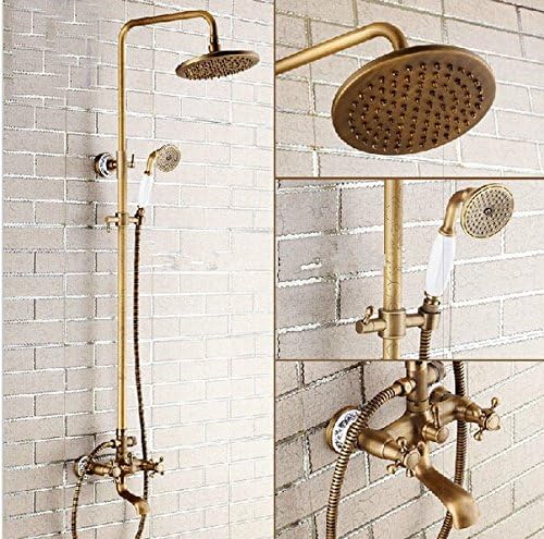 Gowe High End Retro Style Bathroom Rainfall Exposed Shower Set Faucet Antique Brass Dual Handles Bath And Shower Mixer Taps Amazon Com