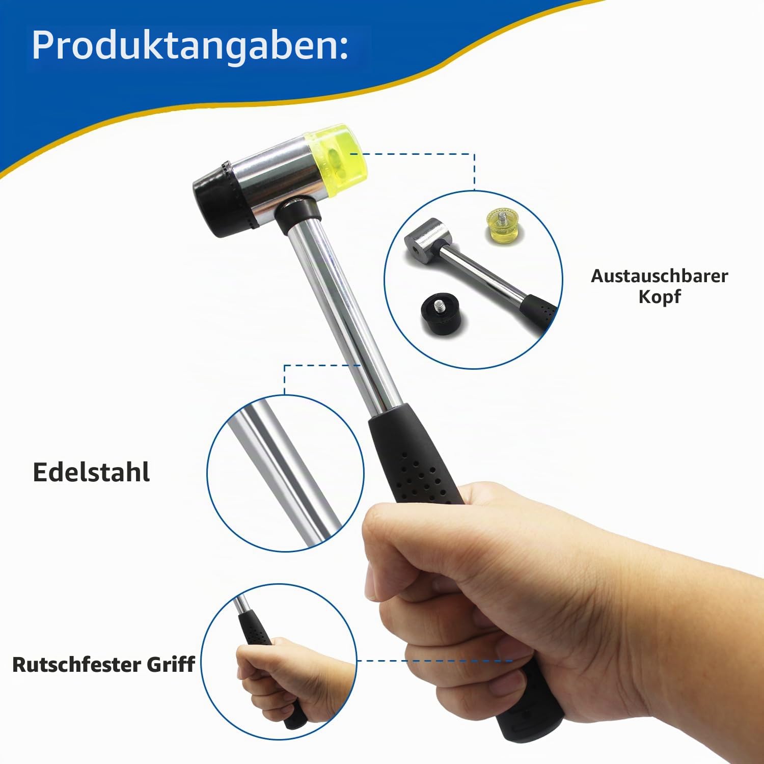KAIHAOWIN Gummihammer 25 mm, Doppelkopfhammer Klein, Gummi Hammer mit Rutschfestem Griff, Schonhammer für Kunststoff, Leder und Schmuckhandwerk 3