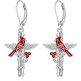 Red Bird Cardinal Earrings for Women Sterling Silver Cardinal Gifts for Women Appear When Angels Are Near Dangle Drop Earrings Leverback Jewelry Memorial