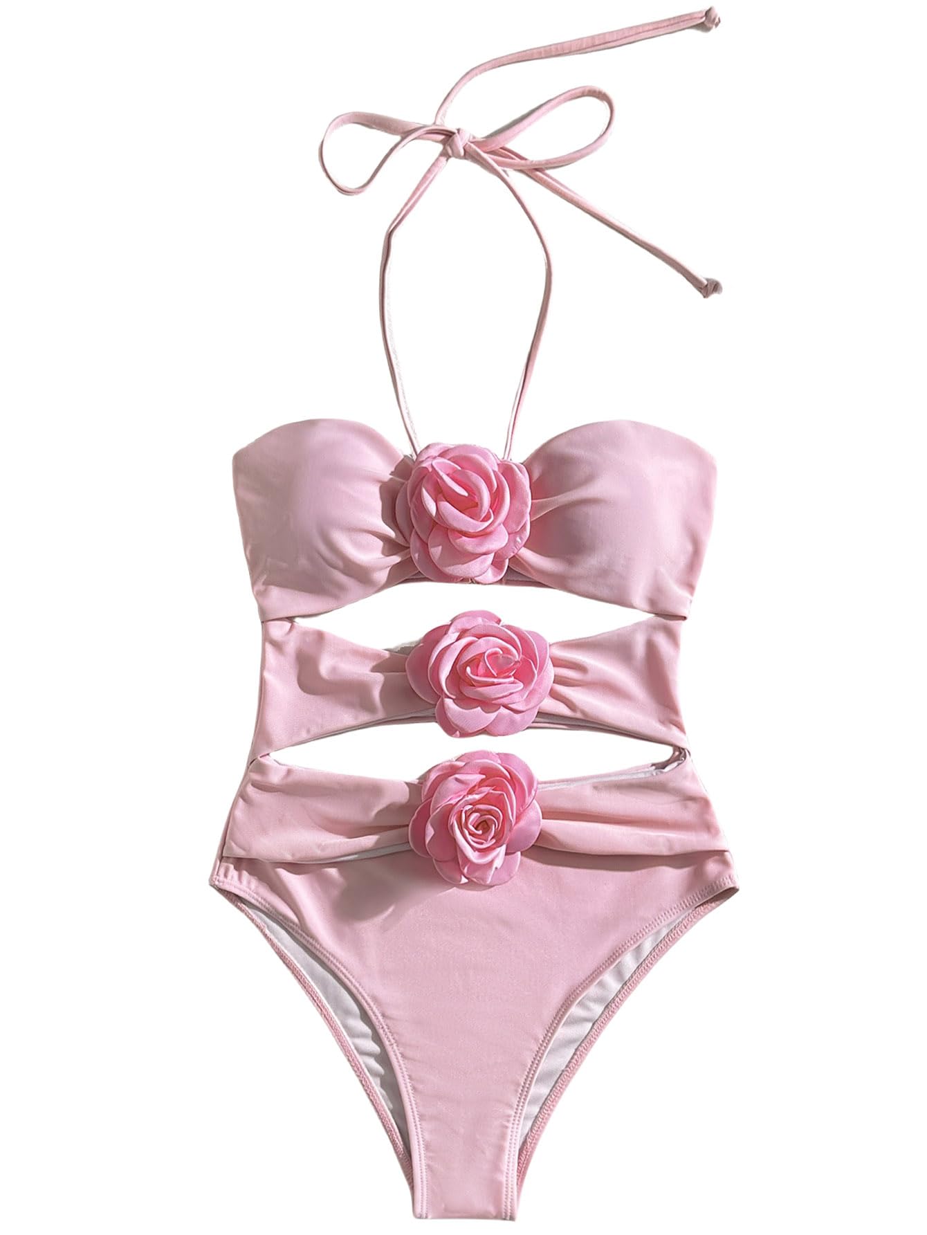 Photo 1 of BYINDED Women's One Piece Halter Top with Flower Decoration Bikini Sexy Bathing Swimsuits (SIZE UNKNOWN)
