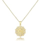 SUFOPE Initial Necklaces for Women Round Cubic Zirconia Letter A-Z Pendant 14K Gold Plated Necklace Dainty Personalized Monogram Name Jewelry for Women Gifts Trendy