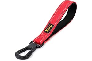 PLUTUS PET 10” Short Dog Leash, Reflective Nylon Padded Handle, Strong Traffic Leash with Carabiner Clip, Perfect for Large or Medium Dogs（10”，Red