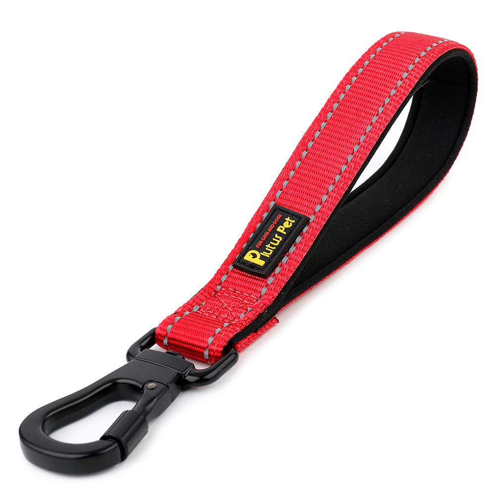 PLUTUS PET Strong Training Dog Lead with Rock Climing Carabiner Clip, Relective Nylon Dog leash Padded Handle, Training Lead for Large and Medium Dogs(25cm,Red)