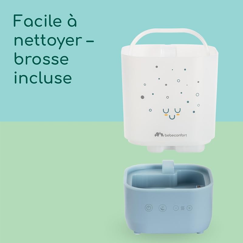 Humidificateur D'air Bébé Cool-Mist, Veilleuse Bébé 7 Couleurs, Technologie Ultrasonique (Jusqu'à 48h), Réservoir Easy-Fill 2,1 l, Arrêt Automatique, Brosse de Nettoyage Incluse, Bleu