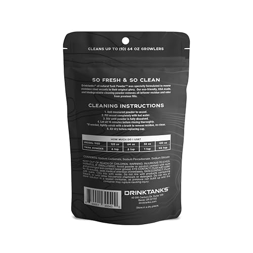 DrinkTanks Cleaning Pack - 4 Oz Tank Powder + Tank Brush For Stainless Steel, Plastic, Silicone, Growlers