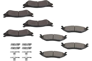 BRAKEUS D966 D967 Front Rear Disc Ceramic Brake Pad Set w/Hardware For Dodge For Durango 2003-2006,For Dodge Ram 1500 2002-2005