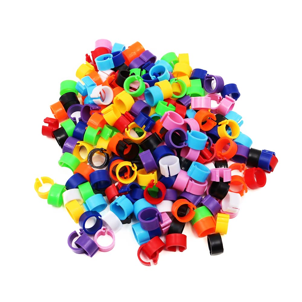 ANCLLO 200 Pcs 8mm No Numbers Bird Leg Bands Plastic Multicolored Pigeon Foot Rings Clip on Leg Rings for Chick Bantam Finch ​Pigeons Parrots Opening Identify Leg Cuff Rings -10 colors mixed