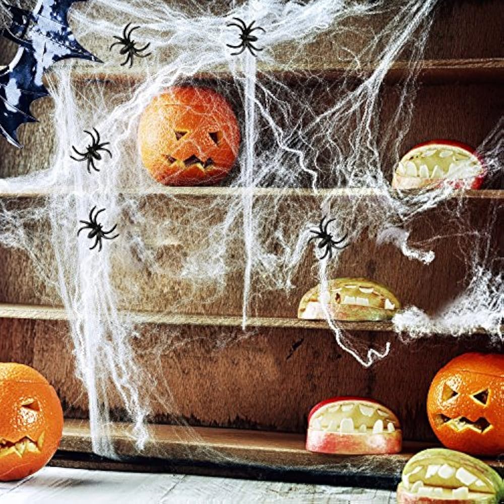 Halloween Stretch Spider Webs Indoor &amp; Outdoor Spooky Webbing With 25