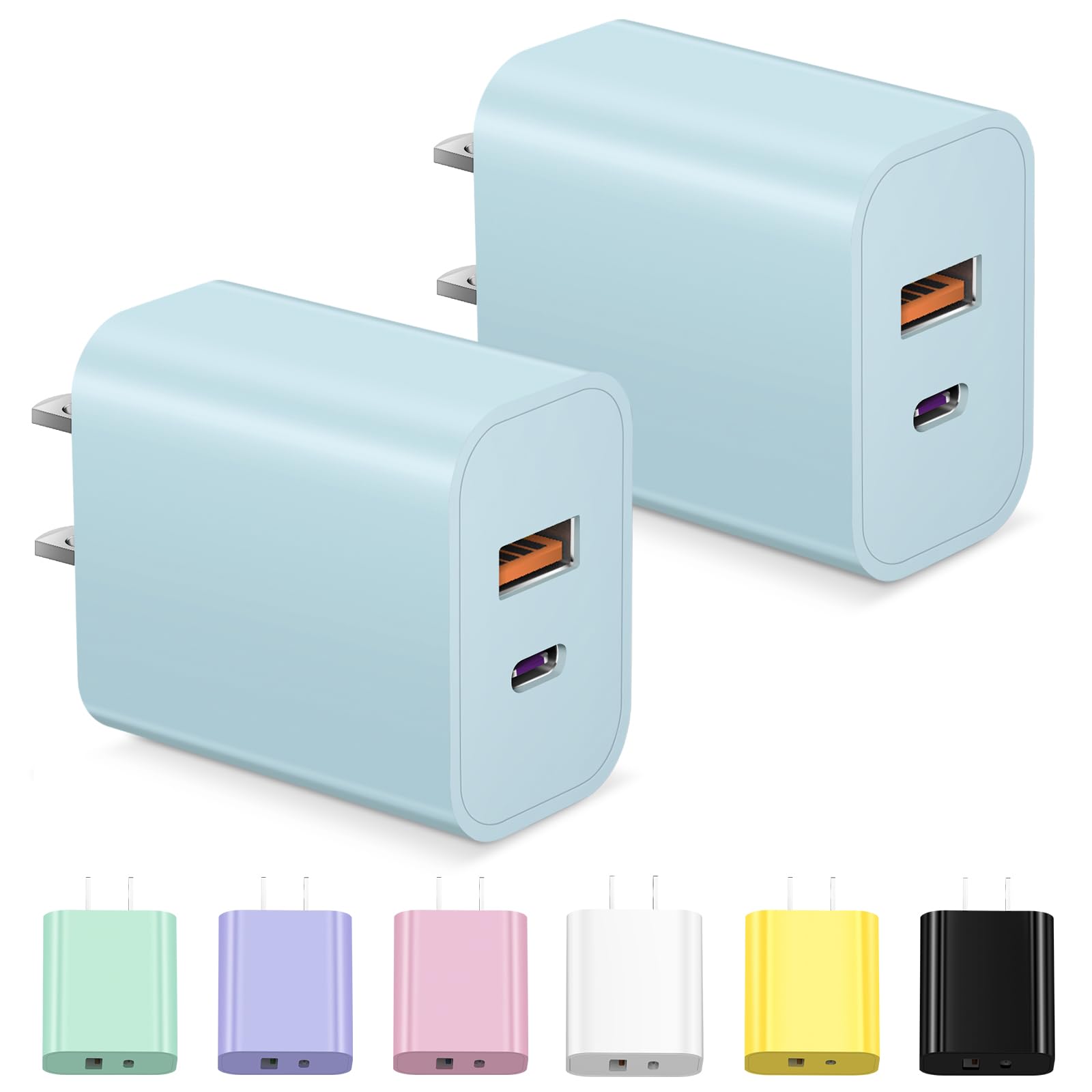 USB C Charger Block, iPhone 17 Charger Block Fast Charging Dual Port PD Power Adapter for iPhone 17/17 Air/17 Pro/17 Pro Max,16/15/14/13/12/11, XS/X, iPad, Google Pixel, Samsung Galaxy -Blue