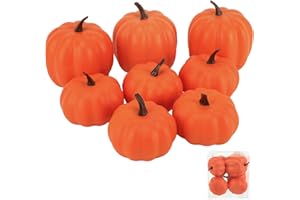 Ghrdopy Fake Pumpkins, 8 Pcs Orange Artificial Pumpkins, Plastic Pumpkins for Thanksgiving Party Table Centerpiece Autumn Home Decoration-A
