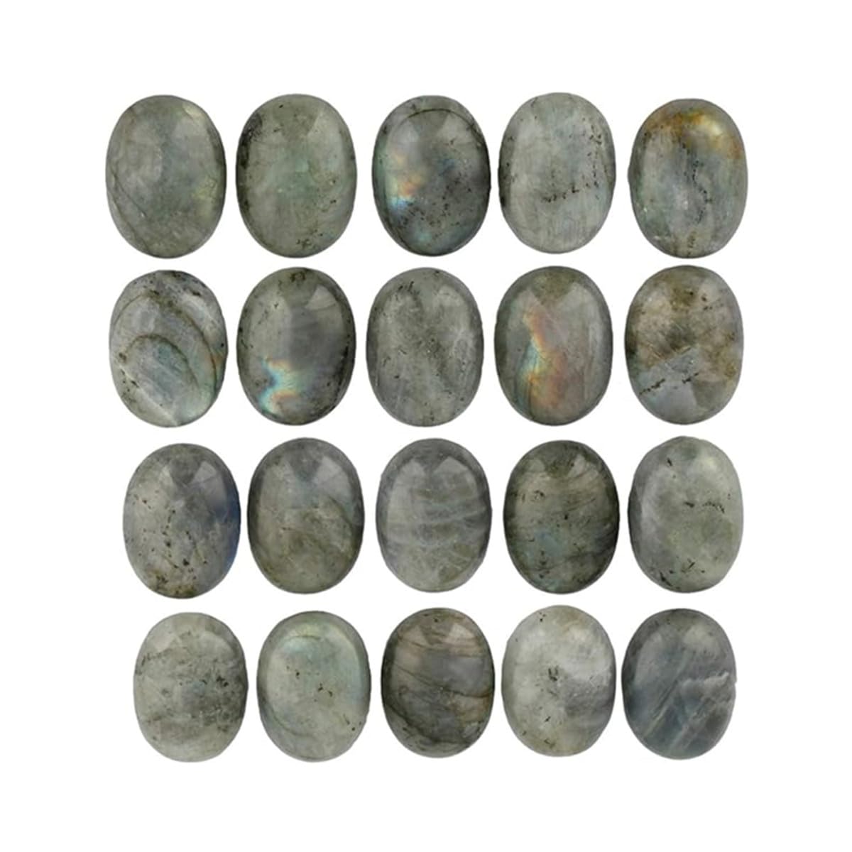 mookaitedecor 10pcs 18x25mm Natural Grey Labradorite Crystal Oval Cabochons Flat Back Stones Beads for Jewellery Making, Reiki Healing Crystal Cabs Genuine Stone for DIY Cabochon Pendant & Earrings