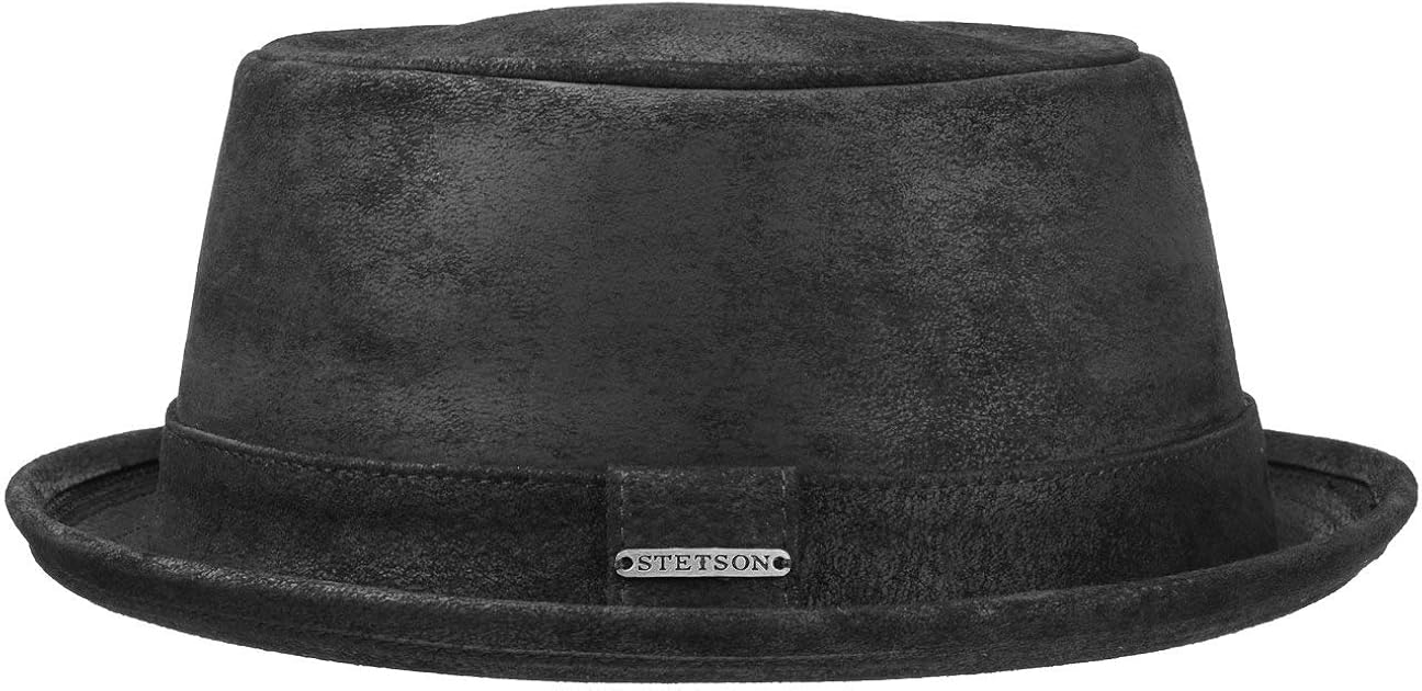 Lined Pork Pie Pigskin Leather hat Stetson Pennsylvania Mens Pigskin Leather Pork Pie hat Summer//Winter Fedora with pre-Distressed Look