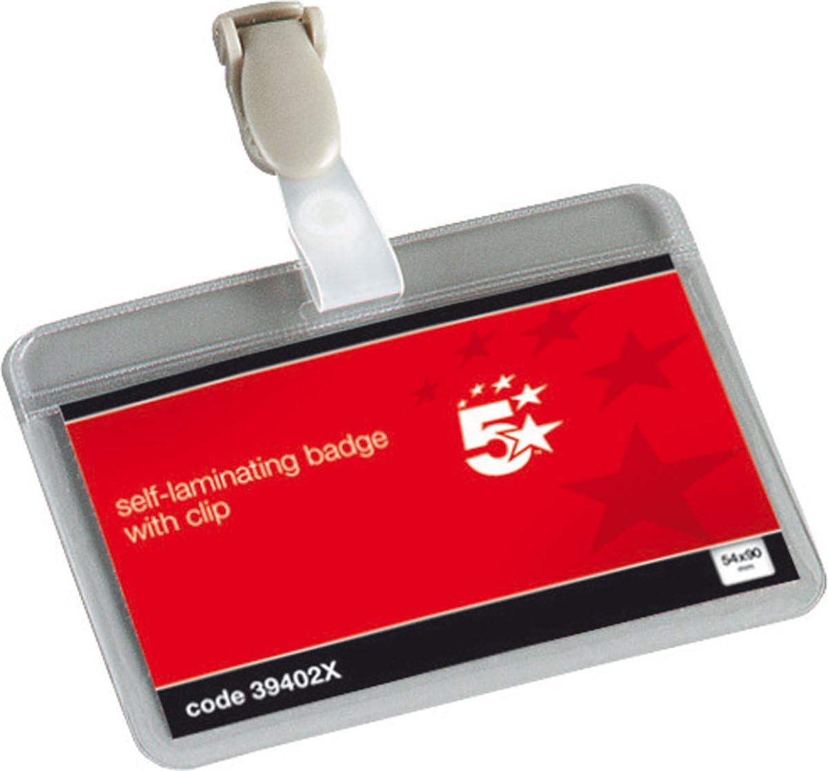 5 Star Office Name Badges Self Laminating Landscape with Plastic Clip 54x90mm [Pack