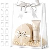 VAGREEZ Frosted Clear Gift Bags with Gusset Bottom and Ribbon 15 Pack | Semi-Transparent, Reusable Favor Bags in Assorted Siz