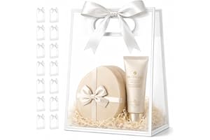 VAGREEZ Frosted Clear Gift Bags with Gusset Bottom and Ribbon 15 Pack | Semi-Transparent, Reusable Favor Bags in Assorted Siz