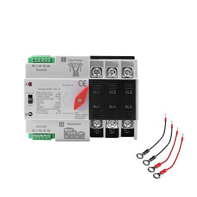 63Amp AC110V Automatic/Manual Transfer Switch 3P 50/60Hz, 3POLE 63A Mini ATS Solar Auto Dual Power Switch W2R for Home Generator, Din Rail Mount Cn Automatic Changeover Fast Transfe for,Rv,Lv Power