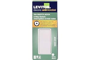 Leviton Antimicrobial 15 Amp 120/277V Decora Rocker 3-Way AC Quiet Switch, 5603-2AW, White