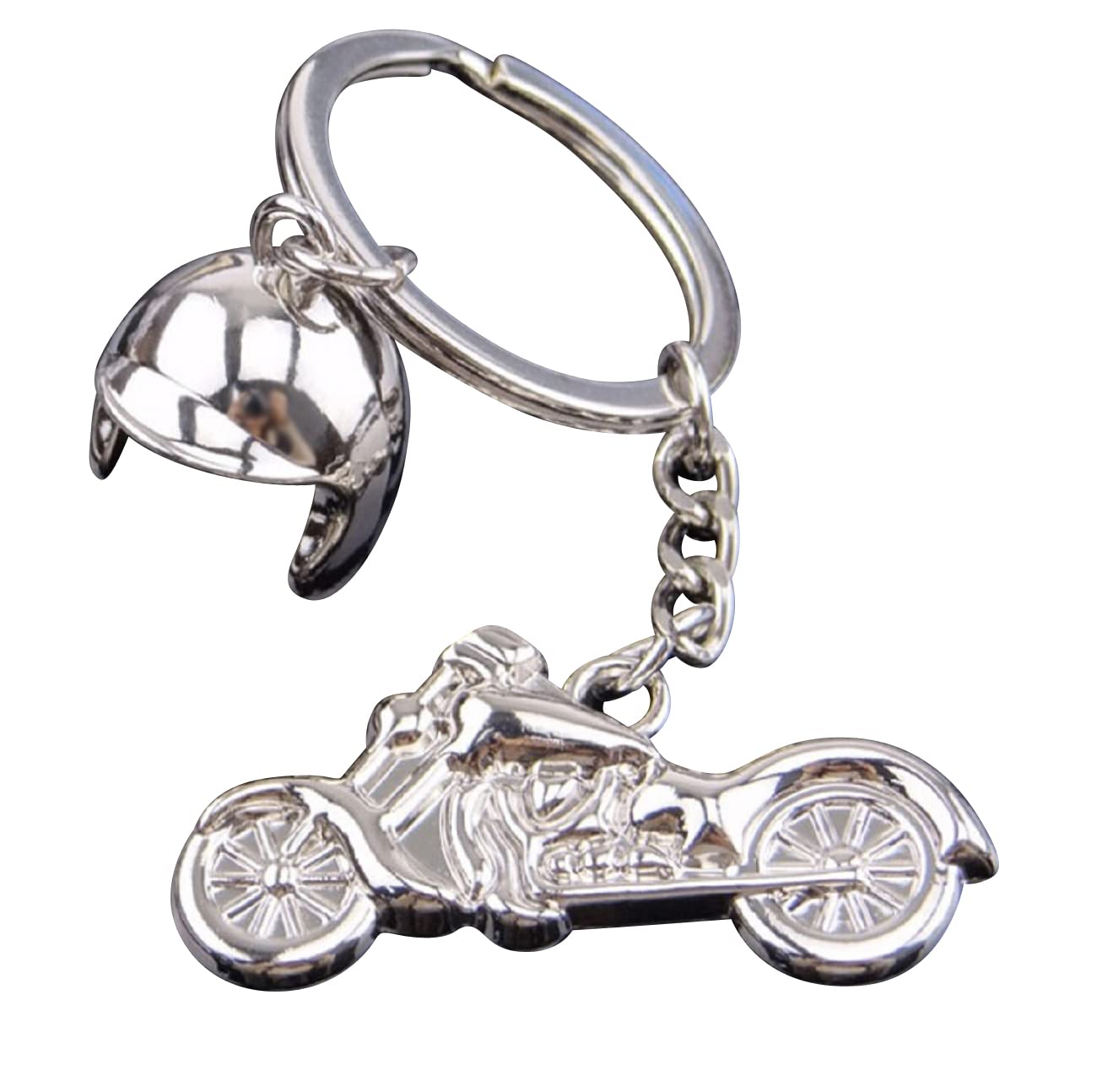 Sportigo ® motorbike with motorcycle helmet keychain in silver/key pendant biker motorcyclist chopper gift idea