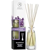 Reed Diffuser with Natural Essential Oil Lavender 3.4 Fl Oz - Lavanda Diffuser - Scented Reed Diffuser - Gift Set w/Bamboo Sticks - Best for Aromatherapy - Home - Office - Fitness