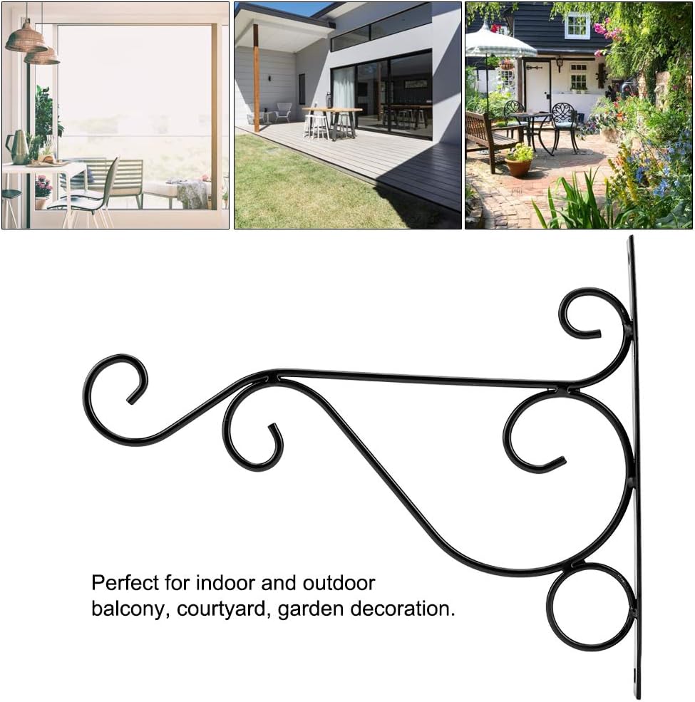 Garosa Retro Iron Plant Hanging Hooks Wall Brackets for Flower Planters Bird Feeders Outdoor Decor 25x21cm/9.8x8.3in Black - Image 3