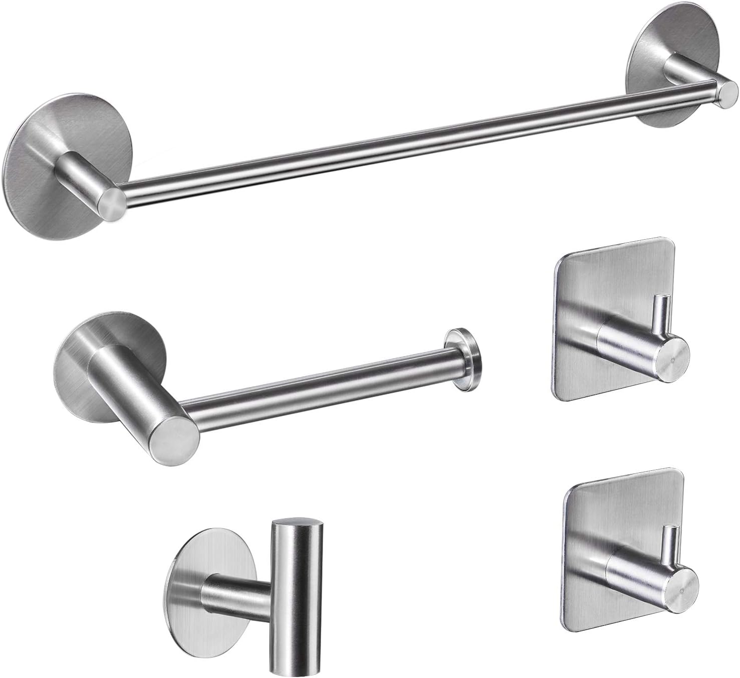 Bsicpro Bathroom Hardware Set 5-Piece Adhesive 304 Stainless Steel Bath Accessories Kit 16" Lengthen Hand Towel Bar+Toilet Paper Holder+3 Robe Towel Hooks (Brushed Nickel): Home & Kitchen