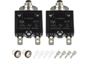 EPLZON 10A Manual Reset Push Button Circuit Breaker 125/250V AC 50V DC Thermal Overload Protector with Quick Connect Terminals and Waterproof Button Caps Assortment Kit(Pack of 2 pcs)