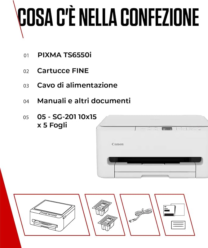 PIXMA TS6550I - Stampante Multifunzione con Connettività Wi-Fi e Display OLED da 1,42 PIXMA Print Plan - Include Carta Fotografica A4 SG-201, 5 Fogli