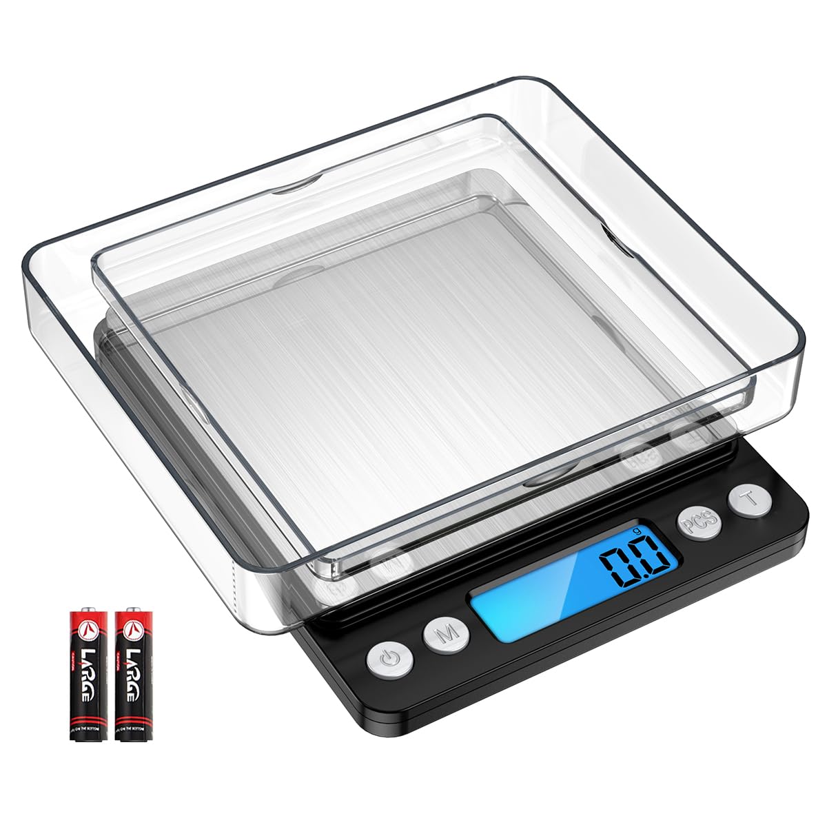Criacr Digital Kitchen Scales, 3kg High Precision Food Scales with 2 Trays, Stainless Steel Cooking Scale with Back-Lit LCD Display, 0.1g/0.01 oz Precise, Tare and PCS Features, for Food, Coffee