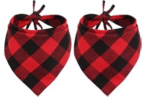 LAMPHYFACE 2 Pcs Dog Bandana Christmas Pet Triangle Scarf Accessories Bibs Red Black Plaid Large
