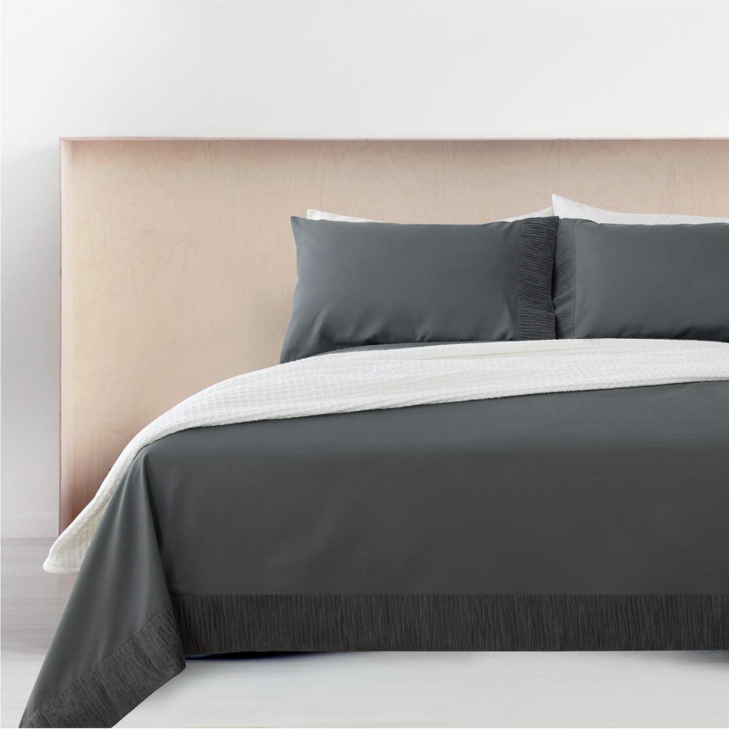 Bedsure Queen Size Sheets- Ruffled Embossed Bed Sheet Set - Soft Brushed Microfiber, Wrinkle Resistant Sheet - 14 inches Deep Pocket - 4-Pieces (Dark Grey): Kitchen & Dining