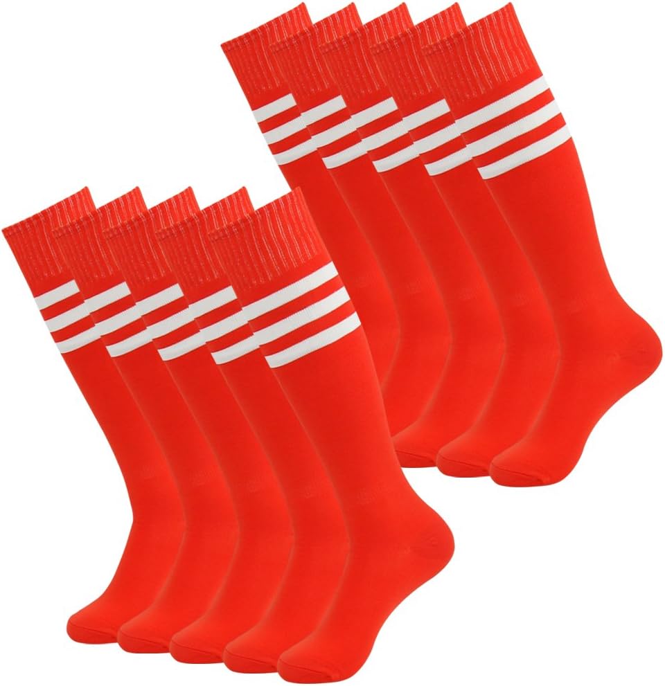 3street Unisex Knee High Triple Stripe Athletic Soccer Tube Sock 2/6/10 Pairs